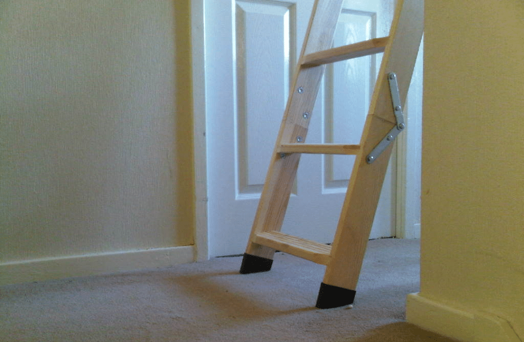 Wooden loft ladder close up image